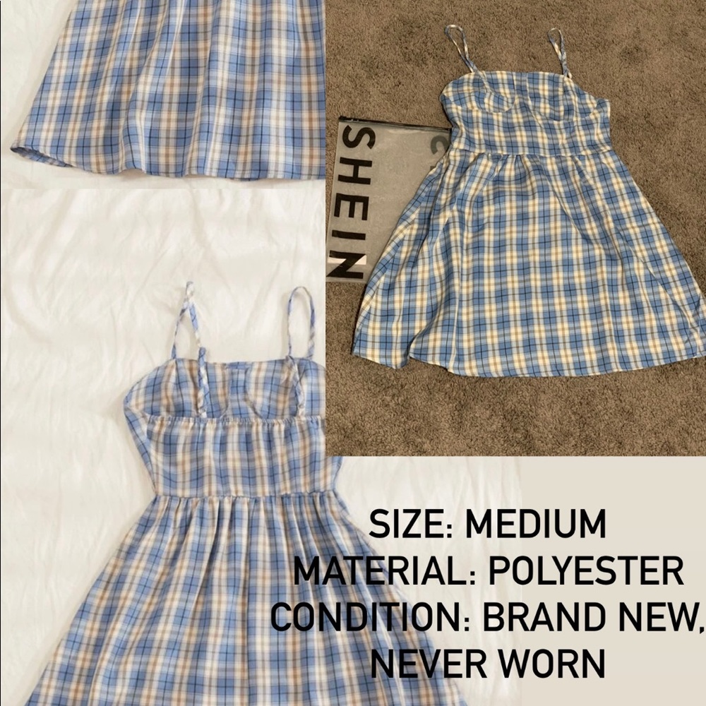 MIDI light blue plaid dress from SHEIN.